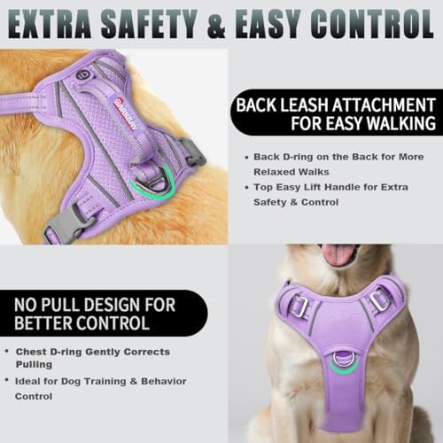 BARKBAY No Pull Dog Harness Large Reflective Dog Harness with Front Clip and Easy Control Handle for Walking Training Running with ID tag Pocket(Violet Purple,L) - Image 3