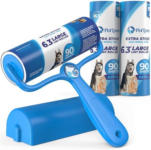 PetLovers 6.3" Large Lint Roller for Pet Hair Extra Sticky 270 Sheets, Ideal for Pet Hair Removal from Furniture & Clothes, Dog and Cat Lint Remover 3 Pack by PetLovers