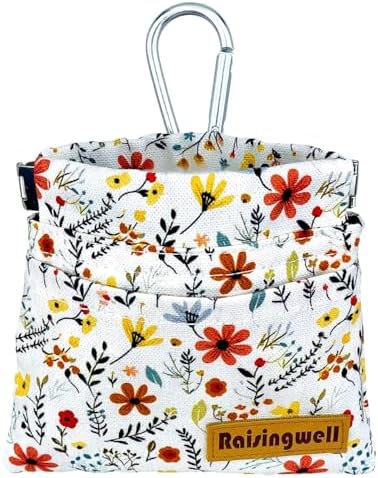 Raisingwell Dog Treat Pouch, Small Cotton Pocket Sized Training Holder, Hand Free Walking Funny Bag with Carabiner, Self-Closing Pet Feed Snack Reward, Behavior Aids for Puppy Travel or Outdoor Use by Raisingwell