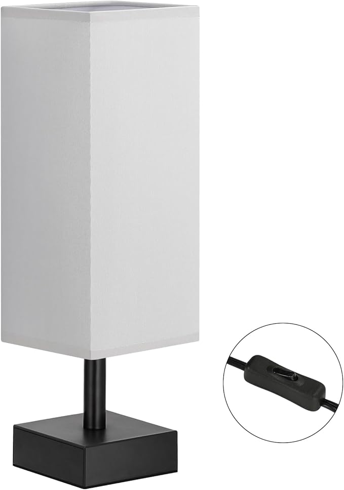 aooshine Small Bedside Table Lamp for Bedroom - Square Grey Fabric Shade | Inline Rocker Switch, Corded Electric, Bulb Not Included, 12.8" Mini Table Lamp for Nightstand, Desk, Dorm, Office - Image 2