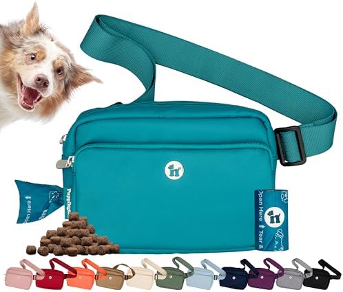 Puppington 3-in-1 Crossbody Dog Walking Bag & Treat Pouch with Matching Planet Safe Poop Bags & Built-In Dispenser - Dog Mom Gift for Puppy Training with Zippered Pockets (Lagoon Teal) by Puppington