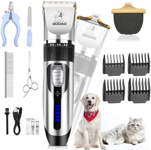 Dog Clippers Grooming Kit and Trimmer for Small and Large Dogs Cats by Gooad