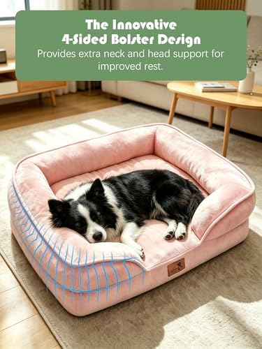 Spotted Play Orthopedic Dog Bed with Sides - Sofa Beds for Large Dogs, Supportive Foam Pet Couch Bed with Washable Removable Cover, Waterproof Lining and Non-Slip Bottom, Pink - L - Image 5