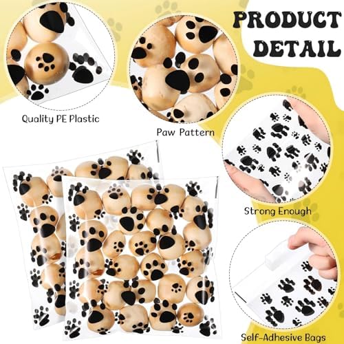 Pasimy 500 Pcs Dog Paw Treat Bags, Clear Self Adhesive Clear Black - Image 3