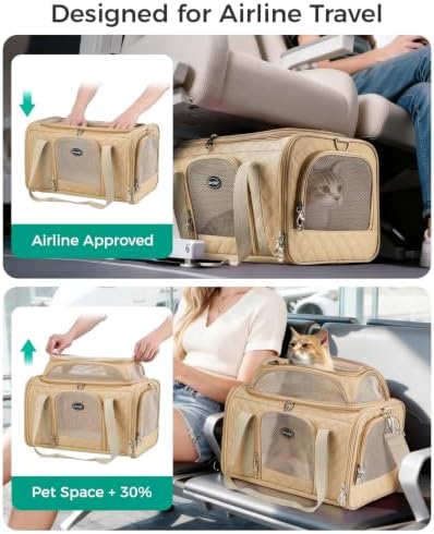Airline Approved Cat Carrier with Expandable Top, 17x11x9.5 in, Brown - Image 3