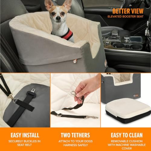 K&H Bucket Booster Dog Car Seat, Cat & Dog Booster Seat, Small Gray/Cream - Image 4