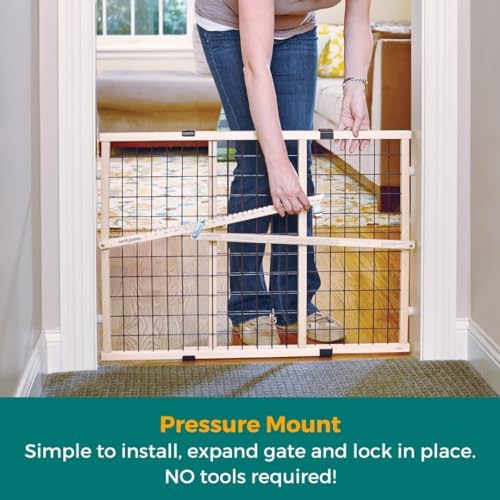 MYPET Wire Mesh Dog Gate: 26.5"-42" Wide Pressure Mounted with No Tools; Expandable, Durable Pet Gates for Doors and Hallways, 23" Tall, Made with Sustainable Hardwood - Image 3
