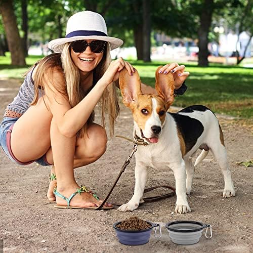 SLSON Dog Bowls Pet Collapsible Bowl with Cover Lids,2 Pack Dog Travel Bowls Portable Foldable Cat Water Dish Bowl for Pets Walking Parking Camping (Taro Purple and Concrete Gray, Small) - Image 5