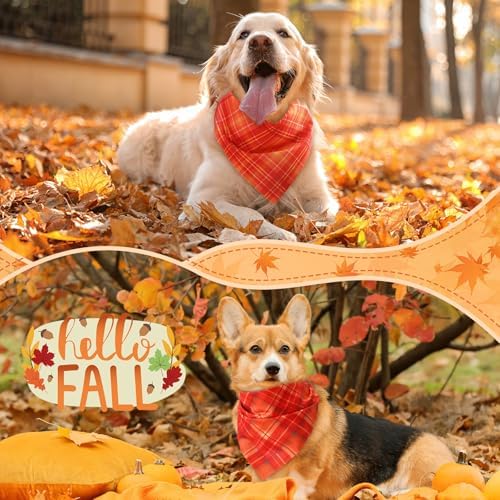 Weewooday 50 Pcs Fall Thanksgiving Plaid Dog Bandanas Bulk for Large - Image 2