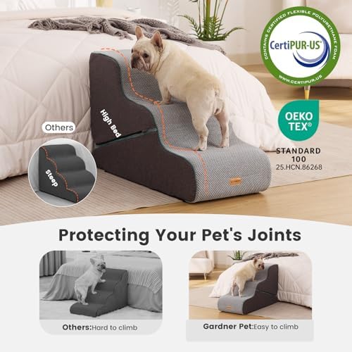 Gardner Pet Dog Stairs for Small Dogs 22.4" H, Large 2 in 1 Transformable 3-Step Pet Stairs and ramp, Dog Steps for High Bed (22-27") with Non-Slip Waterproof Cover CertiPUR-US Certified Foam, Grey - Image 4