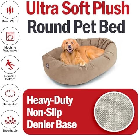 Majestic Pet 40 Inch Suede Calming Dog Bed Washable – Cozy Soft Round Dog Bed with Spine Support for Dogs to Rest Their Head - Fluffy Donut Dog Bed 40x29x9 (Inch) - Round Pet Bed Large – Stone (2025) - Image 6