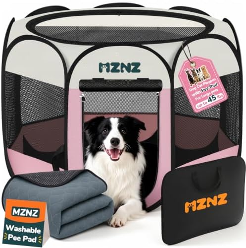 Dog Cat Small Animal Puppy Playpen Crate with Pee Pad, Large, Pink by MZNZ