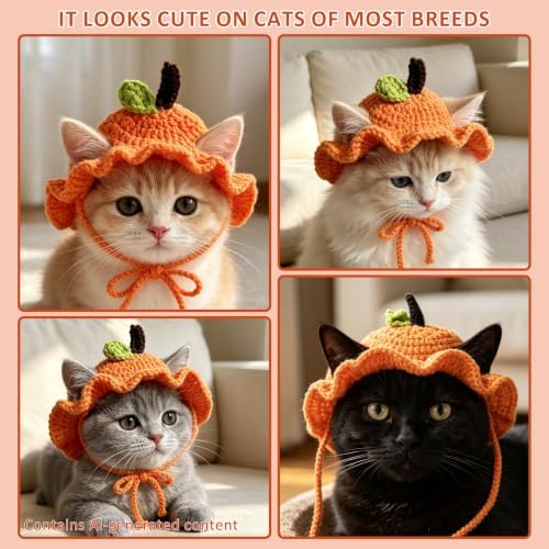 Orange Cat Hat, Cotton & Soft Cute Knitted Hats for Cats Birthday Party Spring Christmas Puppy Hat for Small Pets (Orange,M) - Image 6
