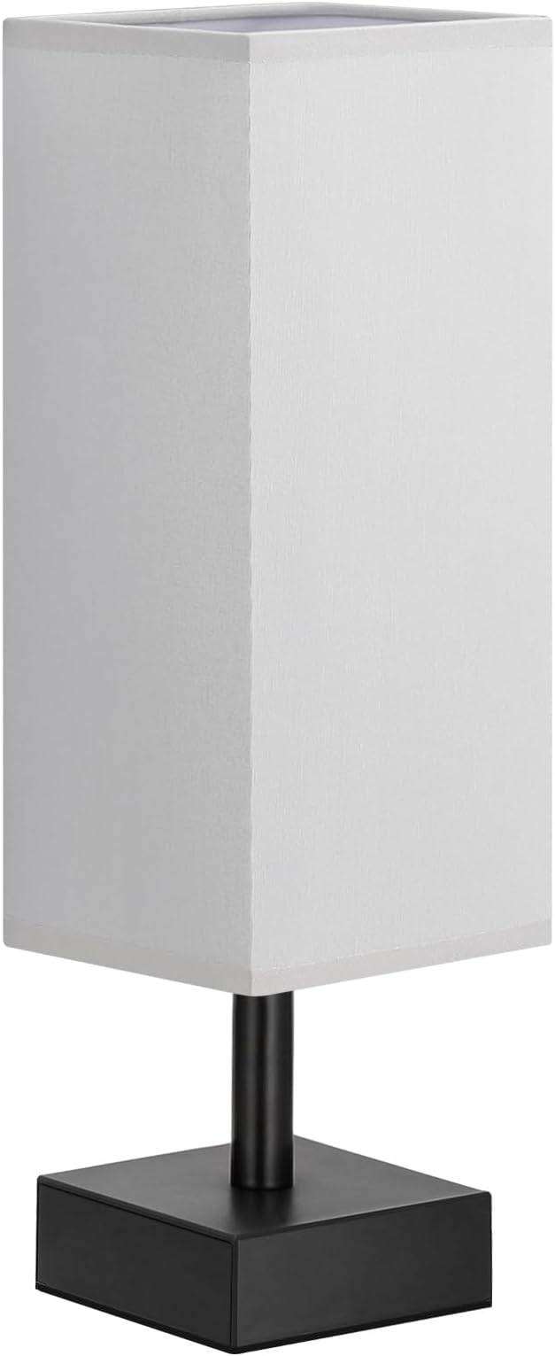 aooshine Small Bedside Table Lamp for Bedroom - Square Grey Fabric Shade | Inline Rocker Switch, Corded Electric, Bulb Not Included, 12.8" Mini Table Lamp for Nightstand, Desk, Dorm, Office - Image 6