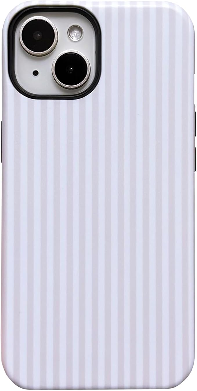 for iPhone 15 Case Striped Cute Aesthetics Phone Case Trendy Protective Shockproof Cover for iPhone 15 White by Unknown