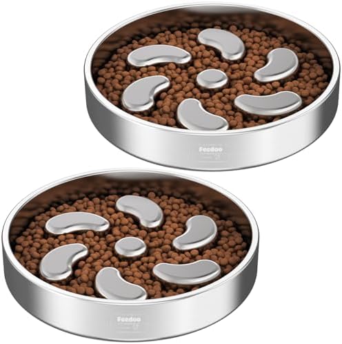 Feedoo Slow Feeder Dog Bowl-3Cups for Large Breeds, Double Wall Food-Grade Stainless Steel, Heavy Duty with Non-Slip Rubber Base, Puzzle Maze Bowl to Slow Down Eating [2Pack] by BestforYourPetsHealth