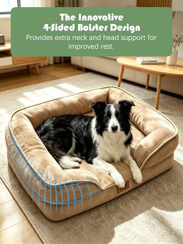 Spotted Play Orthopedic Dog Bed with Sides - Sofa Beds for Large Dogs, Supportive Foam Pet Couch Bed with Washable Removable Cover, Waterproof Lining and Non-Slip Bottom, Brown - L - Image 5