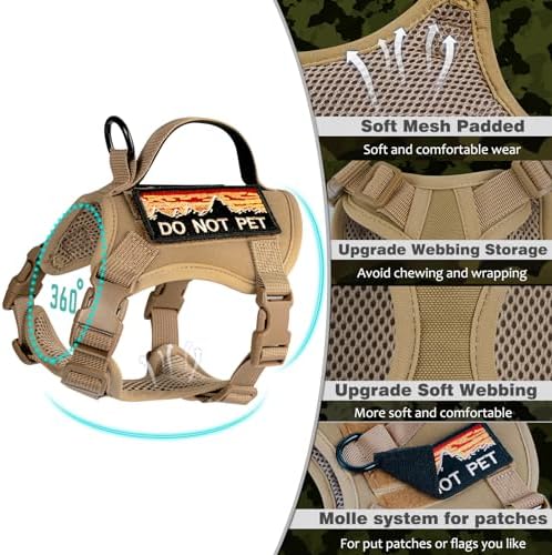 Tactical Cat Harness for Walking, Adjustable Escape Proof Pet Vest for Large Cat,Easy Control Breathable Cat Vest with Handle，Molle Patches (Khaki, L) - Image 7