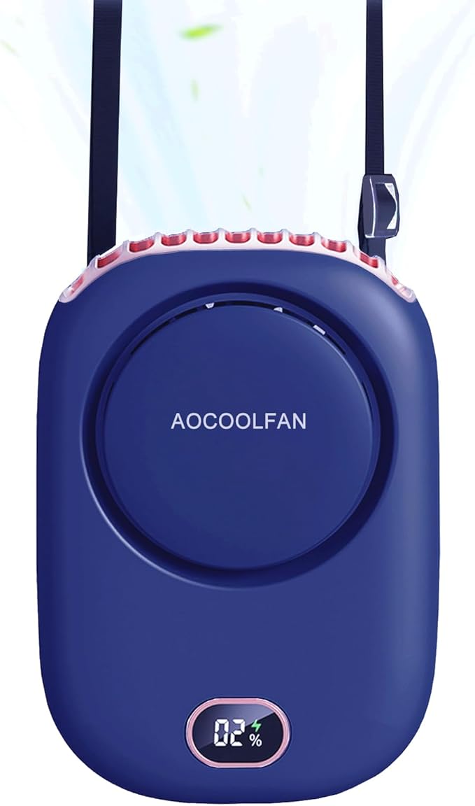 AOCOOLFAN Portable Neck Fan, Mini Small Personal Handheld Fan USB Rechargeable 3 Speed for Girls Boys Woman Eyelash Travel Home Office Outdoor (navy blue) by AOCOOLFAN