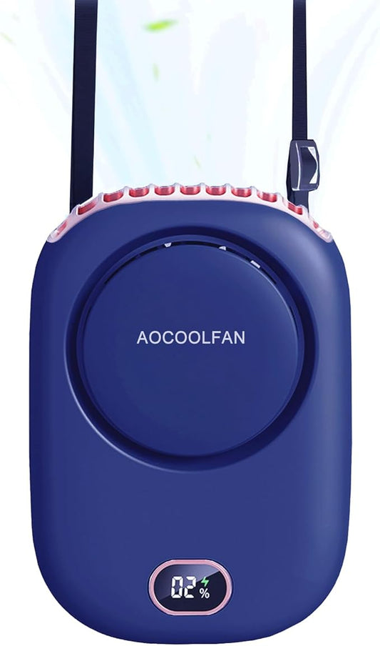 AOCOOLFAN Portable Neck Fan, Mini Small Personal Handheld Fan USB Rechargeable 3 Speed for Girls Boys Woman Eyelash Travel Home Office Outdoor (navy blue) by AOCOOLFAN