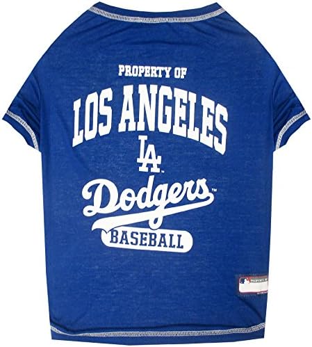 MLB LA Dodgers Dog T-Shirt, Medium. - Licensed Shirt for Pets Team Colored with Team Logos. - Premium Stretchable Materials for The Comfort of Your Dog & cat. by PETSFIRST