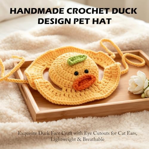 Duck Cat Hat, Cotton & Soft Cute Knitted Hats for Cats Birthday Party Halloween Christmas Spring Puppy Hat for Small Pets (Yellow,M) - Image 3