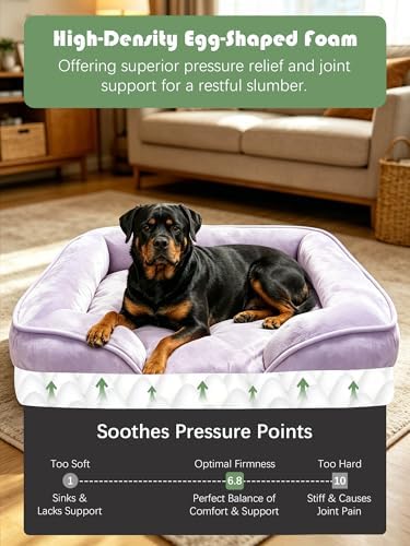 Spotted Play Orthopedic Dog Bed with Sides - Sofa Beds for Extra Large Dogs, Supportive Foam Pet Couch Bed with Washable Removable Cover, Waterproof Lining and Non-Slip Bottom, Purple - XL - Image 4