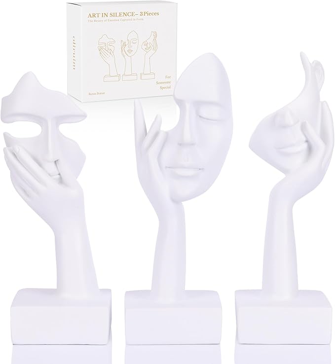 3 Pcs Thinker Large Statue Set - White Art Abstract Home Accent Figurines for Living Room, Bedroom, Shelves, Office Desktop, Coffee Table Decor, Gift for Women (3 Pcs White, 9") by oliruim
