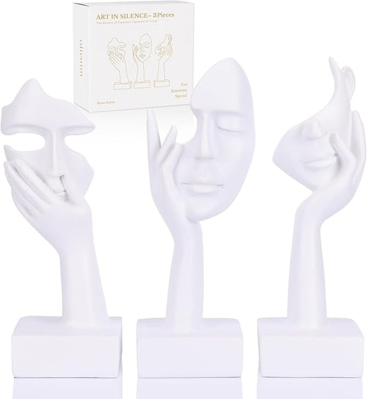 3 Pcs Thinker Large Statue Set - White Art Abstract Home Accent Figurines for Living Room, Bedroom, Shelves, Office Desktop, Coffee Table Decor, Gift for Women (3 Pcs White, 9") by oliruim