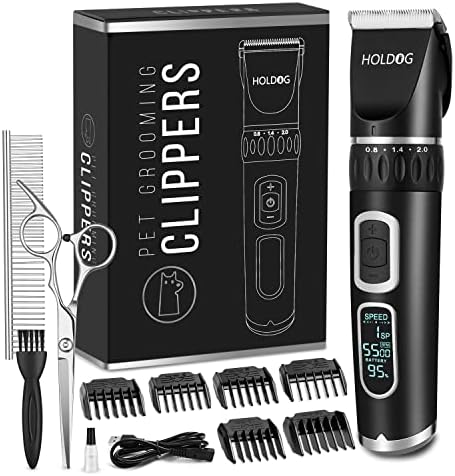 HOLDOG Dog Clippers Professional Heavy Duty Dog Grooming Clipper 3-Speed Low Noise High Power Rechargeable Cordless Pet Grooming Tools for Small & Large Dogs Cats Pets with Thick & Heavy Coats by HOLDOG