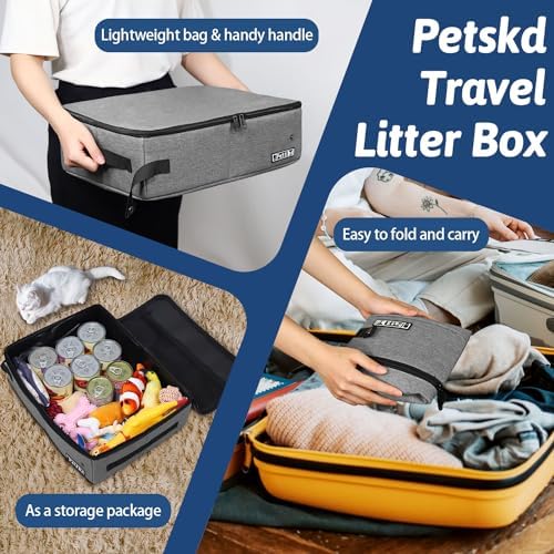 Petskd Portable Cat Travel Litter Box with Lid, Grey - Image 6