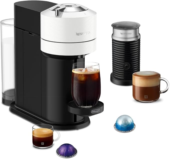 Nespresso Vertuo Next Coffee Machine with Milk Frother, White | Coffee and espresso maker by De'Longhi with slim design. Aeroccino3 frother bundle for hot or cold foam drinks at home. by Unknown