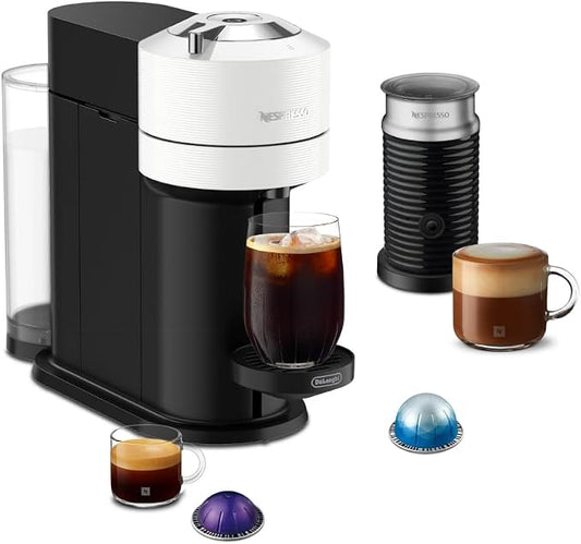 Nespresso Vertuo Next Coffee Machine with Milk Frother, White | Coffee and espresso maker by De'Longhi with slim design. Aeroccino3 frother bundle for hot or cold foam drinks at home. by Unknown