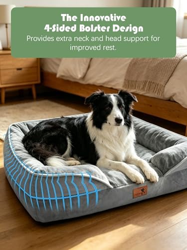 Spotted Play Orthopedic Dog Bed with Sides - Dog Sofa Beds for Large Dogs, Supportive Foam Pet Couch Bed with Washable Removable Cover, Waterproof Lining and Non-Slip Bottom, Grey - L - Image 5