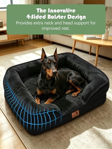 Spotted Play Orthopedic Dog Bed with Sides - Sofa Beds for Extra Large Dogs, Supportive Foam Pet Couch Bed with Washable Removable Cover, Waterproof Lining and Non-Slip Bottom, Black - XL-Plus - Image 5
