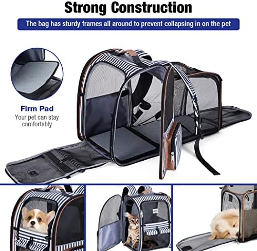 Extra Large Cat Backpack Carrier Expandable Pet Carrier Backpack for Small Dogs Medium Cats Fit Up to 18 Lbs, Dog Backpack Carrier, Foldable Puppy Backpack Carrier for Travel, Hiking,Striped - Image 3
