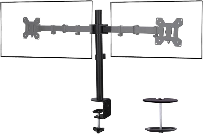 Black Dual Monitor Arm Mount for 13-27 Inch Screens | Ultrawide Screens Up to 34 inch Fully Adjustable Stand with C-Clamp/Grommet Base Max VESA 100x100 Each Screen Capacity 22lbs by Livotica