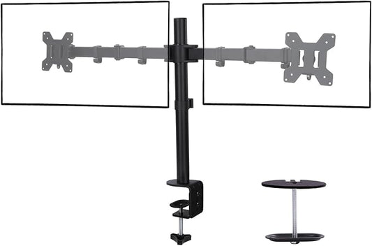 Black Dual Monitor Arm Mount for 13-27 Inch Screens | Ultrawide Screens Up to 34 inch Fully Adjustable Stand with C-Clamp/Grommet Base Max VESA 100x100 Each Screen Capacity 22lbs by Livotica