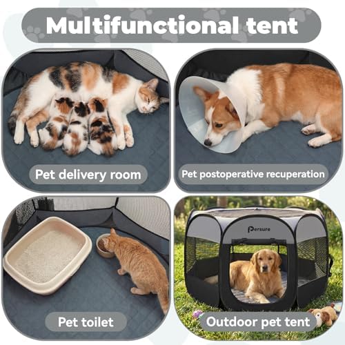 Persure Dog Cat Playpen Tent Crate Cage with Pee Pad, Dark Grey Large - Image 3