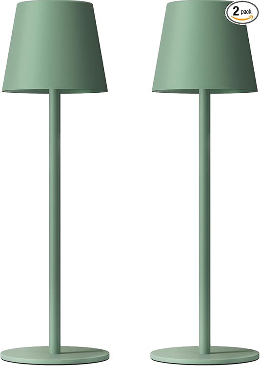Kakanuo Cordless Table Lamp Rechargeable Green - KK 2 Pack 5000mAH Battery Operated Lamp for Dining Table, 3 Color Stepless Dimming Wireless Lamp for Counter, Outdoor Patio, Touch Control by KakanuoLightings