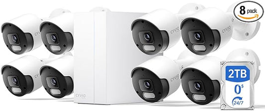 4K PoE Security Camera System, 8pcs 8MP PoE Wired Cameras Outdoor with AI Detection, Color Night Vision, IP67 Waterproof, No Subscription, H.265 4K 8CH NVR with 2TB HDD for 24-7 Recording(N2838) by CYVIOSecurity