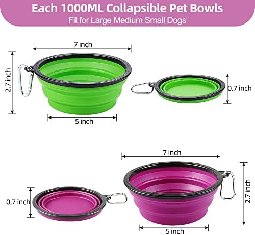Kytely Large Collapsible Dog Bowls 2 Pack, 34oz Foldable Dog Travel Bowl, Portable Pet Water Food Bowl with Clasp, Pet Cat Feeding Cup Dish for Traveling, Walking, Hiking (Green+Purple) - Image 2