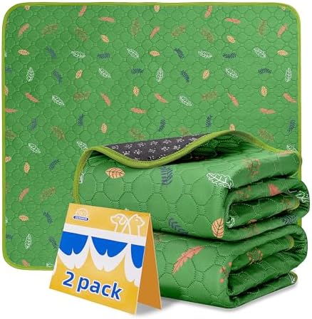 Sunheir Washable Pee Pads for Dogs 2-Pack Reusable Puppy Pads Pet Training Pads, Waterproof Dog Pee Pads for Crate, Whelping Pad, Non-Slip Protects Against Urine Leakage (Leaves - Green, 18x24) by SUNHEIR