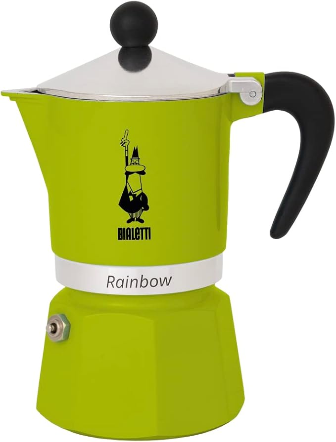 Bialetti Rainbow Moka Pot in Green, 6 Cup Stove Top Espresso Maker - Aluminum Cafetera for Ground Coffee, Italian Coffee Maker for Home Brewing by Bialetti