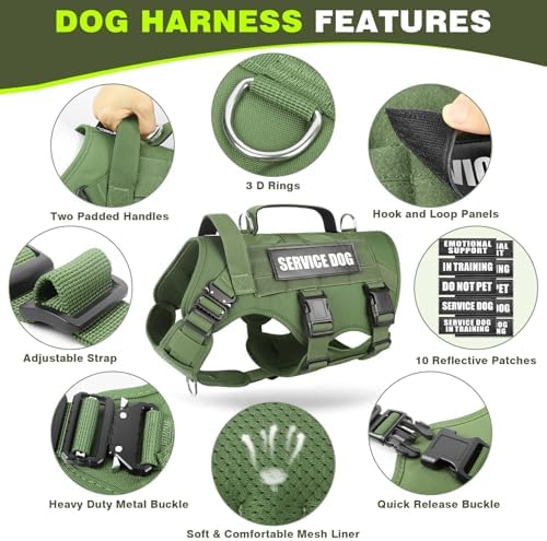 WINSEE Service Dog Vest Harness for Medium Dog, Tactical Working MOLLE Vest with 10 Pet Patches, No Pull Heavy Duty Harness for Training Walking - Image 5