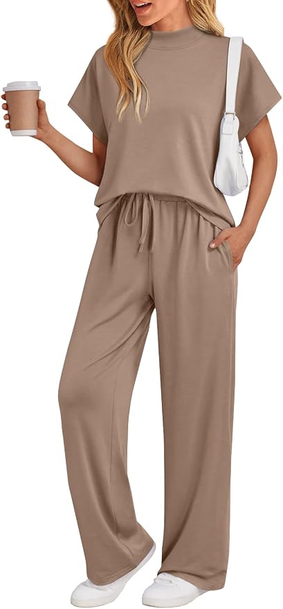 AUTOMET Women's 2 Piece Matching Lounge Sets 2026 Summer Mock Neck Sweatsuits Short Sleeve Loungewear Travel Outfits by AUTOMET