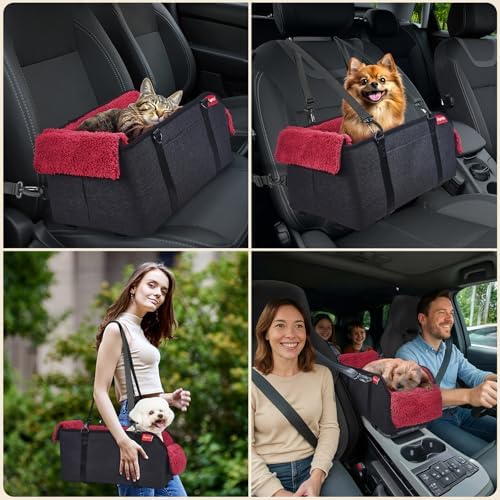 BurgeonNest Center Console Dog Car Seat for Small Pets to 11lbs, Red - Image 6