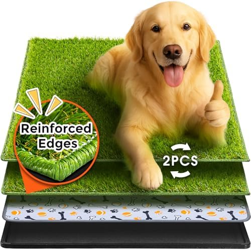 Hompet Dog Grass Pad with Tray Large, 35"x22.5", 2 Reusable Artificial Turf for Dogs Potty, Waterproof Non-Slip Washable Pee Pads, Quickly Absorbency Portable Dog Litter Box for Indoor/Outdoor Use by Hompet