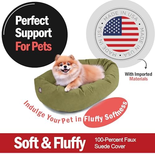 Majestic Pet 24 Inch Suede Calming Dog Bed Washable – Cozy Soft Round Dog Bed with Spine Support for Dogs to Rest Their Head - Fluffy Donut Dog Bed 24x19x7 (Inch) - Round Pet Bed Small – Sage (2025) - Image 2