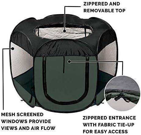 Furhaven Portable Dog Playpen Cat Tent, Pet playground,Kennel foldable indoor outdoor zippered puppy crate - Hunter Green, Medium - Image 4